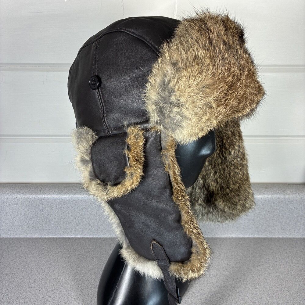 Wigens Trapper Hat Goat Leather Rabbit Fur Large Cap Johnston Murphy Veg Hunting